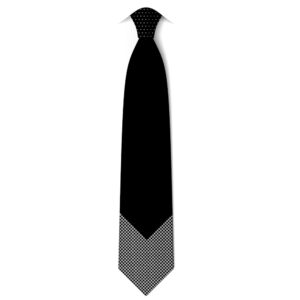 Black necktie with a gray checkered tip.